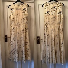 New DEE?V  Cream Cotton Mix Bird, Pearl Beads & Net Sleeveless Midi Dress,UK14