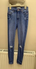 Primark Denim & Co Girls Blue Ripped Highwaist Super Skinny Jeans Size UK 4 VGC
