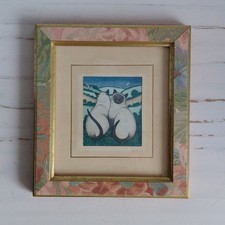 Sharon Jervis Cat Print Small Framed From Original Water Colour Siamese Cats