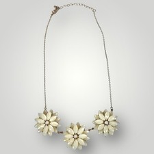 H&M Flower Statement Necklace -3 Cream Colored Glass Flowers