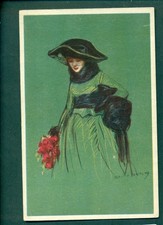 BEAUTY IN GREEN BY ADELINA ZANDRINO,vintage postcard