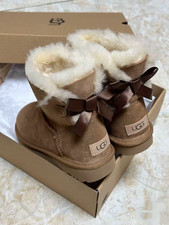 Women's Shoes UGG Brown Suede MINI BAILEY BOW II Slip On Ankle Boots New