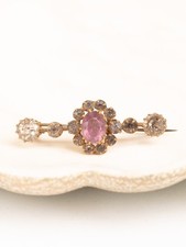 Edwardian Style Pink & Clear Rhinestone Brooch Early 1900s Petite Antique Pin