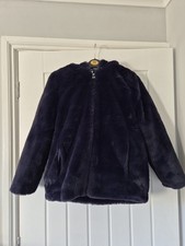 Girls Navy Blue ZARA  Furry Coat.  Age 11 - 12. Excellent Condition