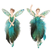 Gisela Graham Set of 2 Peacock Fairy Christmas Tree Decorations Colourful Decor
