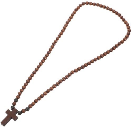 Beaded chain necklace wooden - necklace,