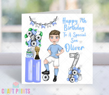 Personalised Light Blue Football Birthday Card Boys for Son Grandson Nephew