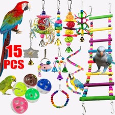 Bird Budgie Parrot Toy 15 Pack Hanging Budgies Play Stand Perch For Cage Natural