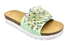 WOMENS GREEN DIAMANTE LUSTRE SLIDERS LADIES BEACH HOLIDAY SUMER SANDALS SIZE