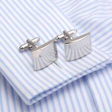 Stainless Steel Classic Smooth Curved Rectangle Silver Plated Plain Cufflinks