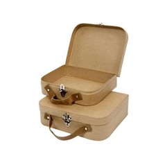 2 Nesting Luggage Suitcases Shape Boxes Craft Storage Hand Made Paper Mache