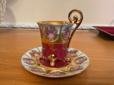 Vienna Style Beehive Fragonard Love Scene Red & Gold Cabinet Cup & Saucer.1 of 2