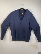 FYNCH HATTON BLUE TIGHT KNIT V NECK  Cotton & Yak Wool CARDIGAN JUMPER  SIZE XL