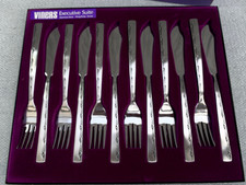Boxed 12pc Vintage VINERS EXECUTIVE SUITE Retro Fish Knives & Forks, Cutlery Set