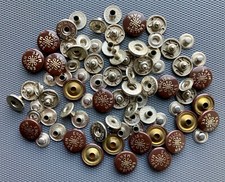 20 Newey Press Stud Fastener Snaps - 15.3mm Brown Tops - Marked 'English Make'