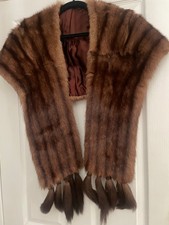vintage brown mink fur stole with tails, never worn, from Selfridges, in box
