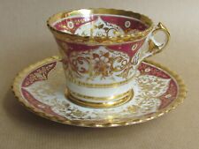 CHAMBERLAINS WORCESTER MAROON & GILT NEW GADROON TOURNAY CUP & SAUCER A/F(11785)