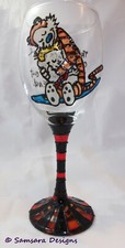 Calvin and Hobbs Wine Gin Beer Goblets Glasses Gift Unique Hand painted Cat