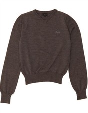 GUESS Womens Crop V-Neck Jumper Sweater UK 12 Medium Grey Wool AT08