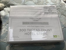 300 TC 100% Organic Cotton Oversized Pillowcase Pair Hotel White Stripe BNWT 