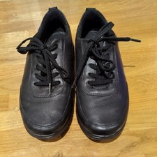 HOTTER WOMENS BLACK LEATHER FLAT LACE UP SHOES SIZE 6 STD Black 