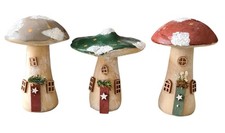 3 Christmas Fairy House Mushroom Toadstool Decoration Ornament Handmade  Ceramic