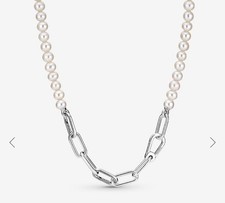 S925 ME Double Link Chain Necklace Metal Bead & link chain necklace White Pearl