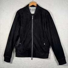 Selected Homme Men’s Suede Bomber Jacket Black Size M Genuine Leather Zip Up