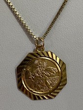 Vintage 1940s St Christopher 9ct Solid Gold Necklace & Pendant 