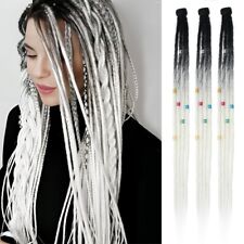 24" Clip in Dreadlocks Soft Thin Ombre Dreads with Beads Clip in Hair Extension