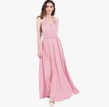Pink Multi Way Wrap Maxi V-Neck Halter Backless Sundress Beach Cover Up One Size
