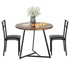 Modern 3-Piece Dining Set for Small Spaces, Round Table and 2 Upholstered Chairs