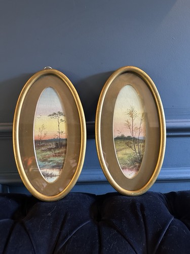 Pair vintage oval - oval, framed