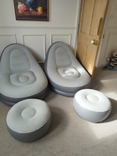 2 Inflatable Chair Lounge with Footrest - Grey