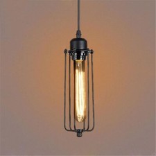 Vintage Industrial Style Pendant Light Long Tube Cage Hanging Ceiling Lamp Light
