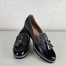 Lunar Karina Women’s Grey Black Patent Tassel Loafers Size 6 EU 39 New