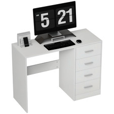 HOMCOM Computer Writing Desk with 4 Drawers, High Gloss Home Office Workstation