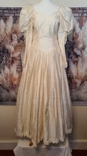 Vintage Rare Ronald Joyce Silk Wedding Dress UK 12 Ivory Puff Sleeves Bow 1980s