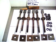 6 EA.  VINTAGE AERIAL TELEPHONE WIRE GLASS INSULATOR MOUNTING STUD BOLTS, USED