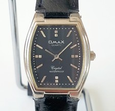 Vintage OMAX Crystal Dress Watch Men Ladies Black Dial Quartz Works New Battery