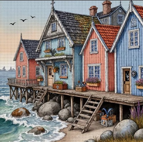 Colourful seaside houses - seaside,