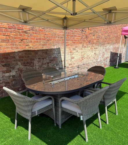 Grey rattan gas fire - gas, pit