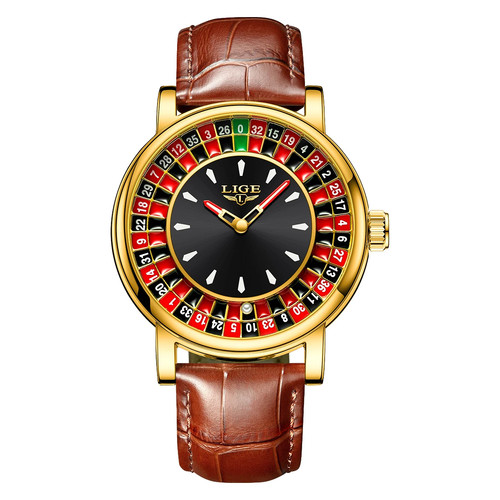 Brown leather men watch - brown,