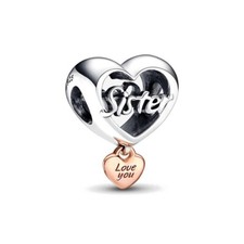 925 Sterling Silver love you sister Heart Charm for bracelet Christmas gift