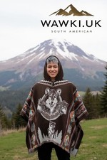 Authentic Ecuadorian Wolf Spirit Poncho - Handwoven Alpaca Wool - Tribal Animal 