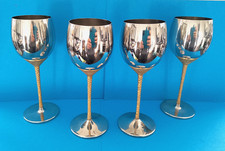 VINTAGE 1970S STUART DEVLIN FOR VINERS STAINLESS STEEL & GILT STEM GOBLETS