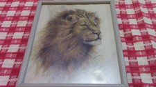 70s 80s Vintage Lion Print Framed Ruane Manning 22cm by 27cm