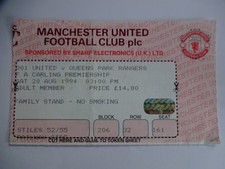 1994/95 Premier League Manchester United v Queens Park Rangers QPR Ticket Stub