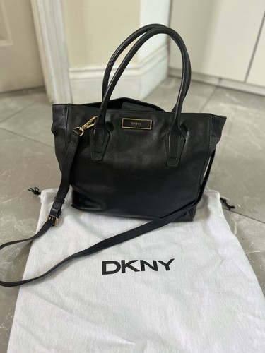 Dkny black leather handbag - handbag, w/
