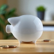 White Ceramic Piggy Bank Money Box – Modern Minimalist Coin Savings Jar 19cm